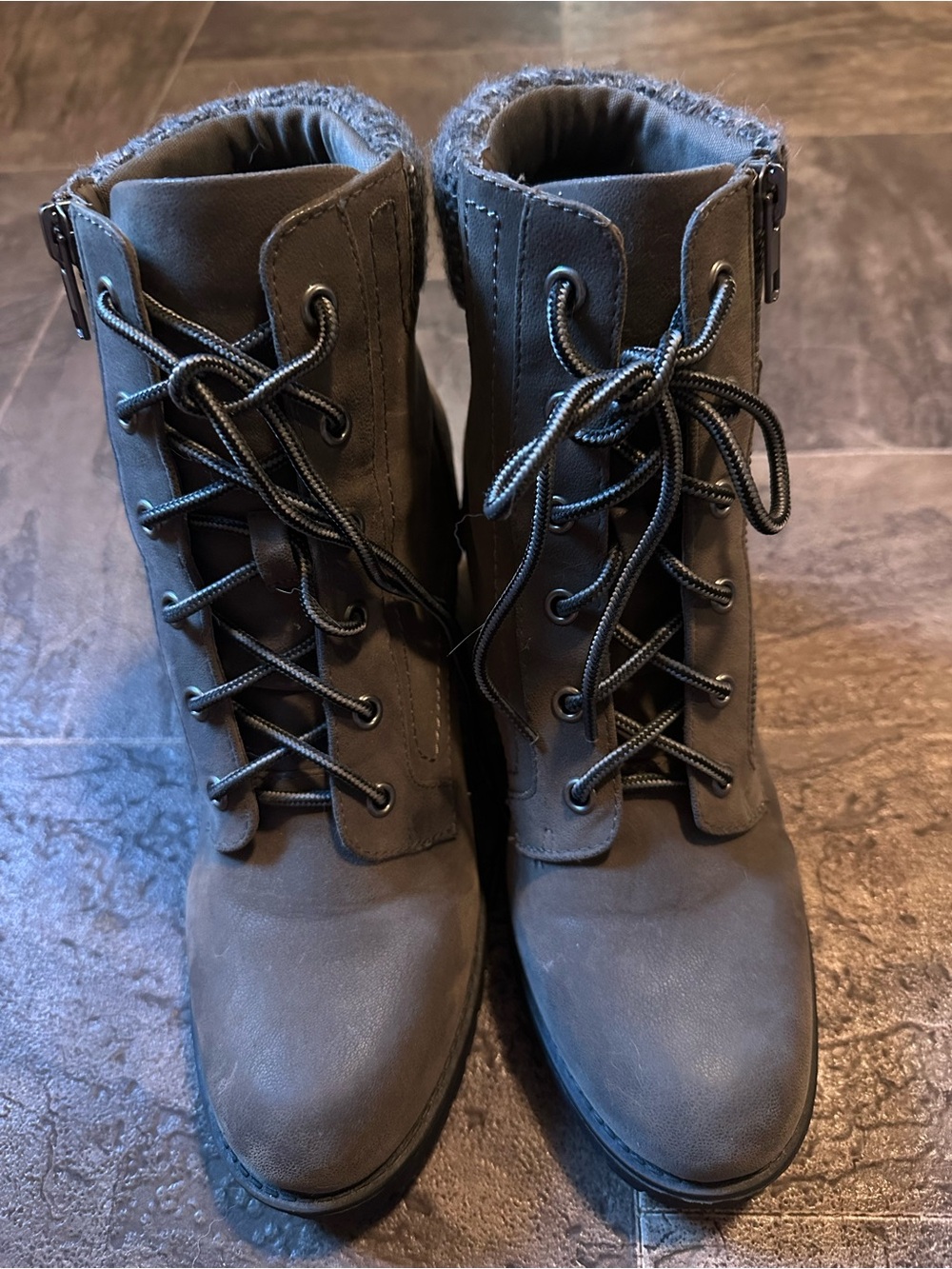 Maurices Cece Gray Lace-Up Combat Boots